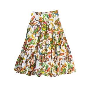RALPH LAUREN Pink Green Orange yellow Floral Teired Midi Pullon Peasant Skirt S